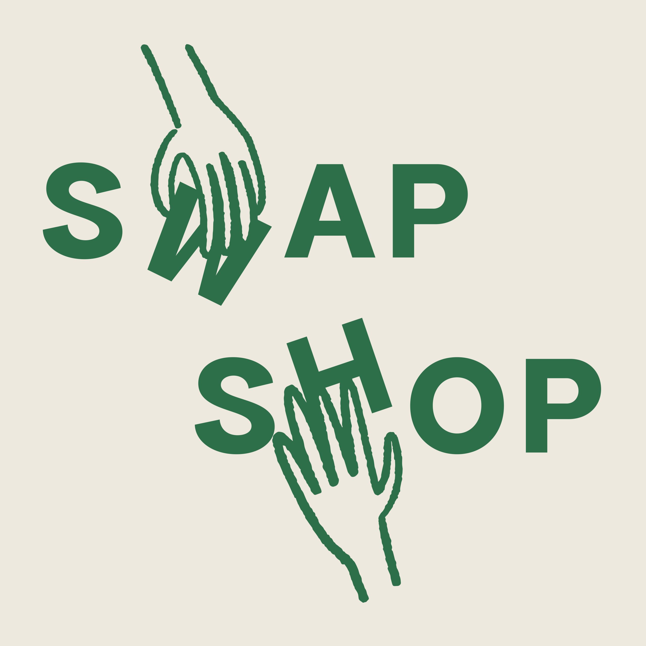 swap shop logo with illustrated hands grabbing the letters 'w' and 'h'